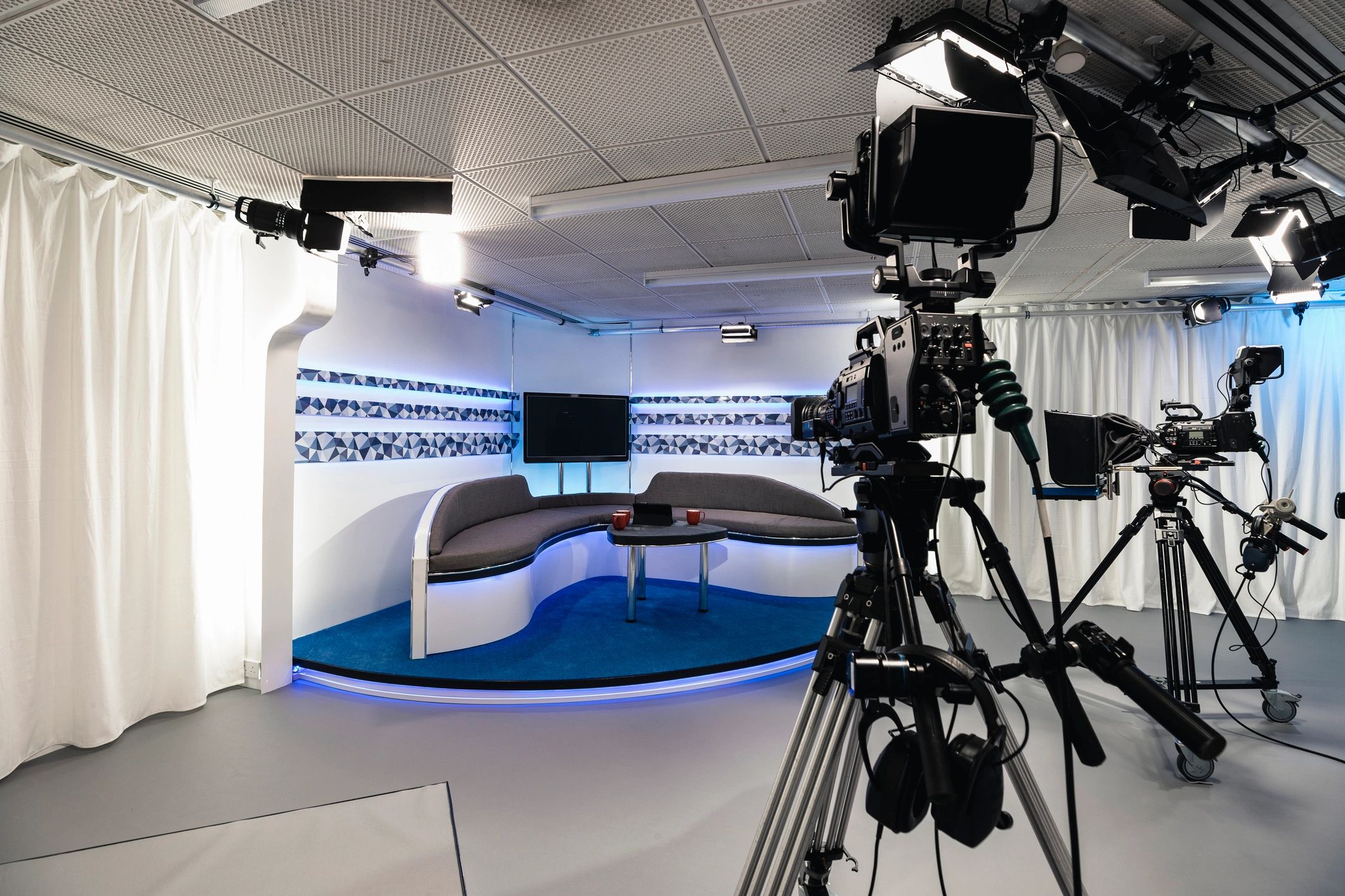 Studio set prepared for a filmed interview