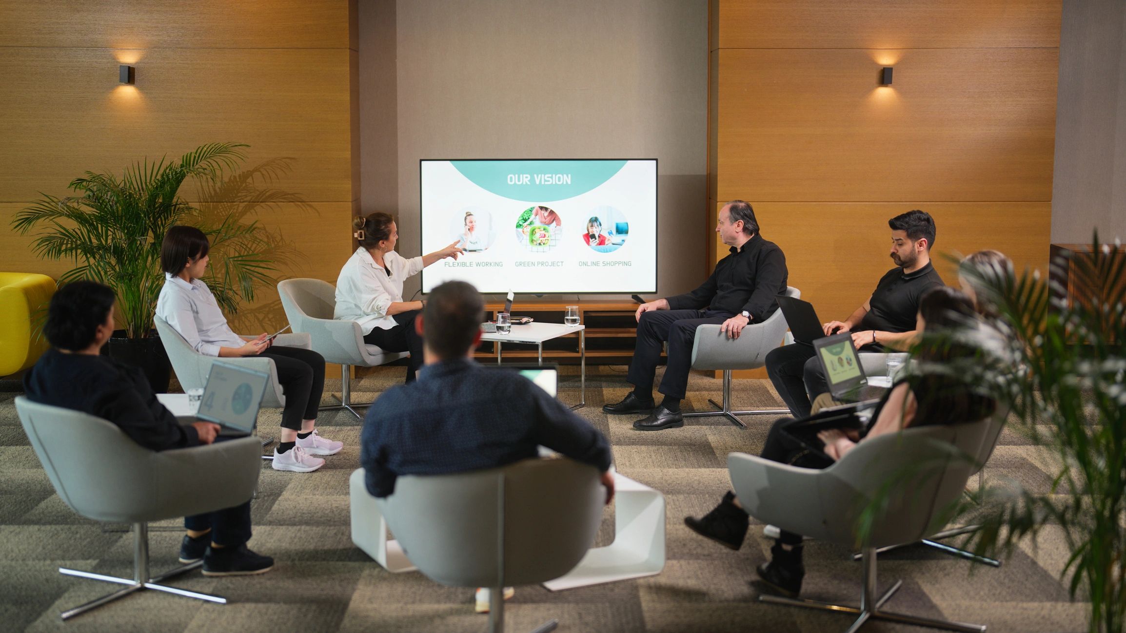 Guests gathered for a studio discussion