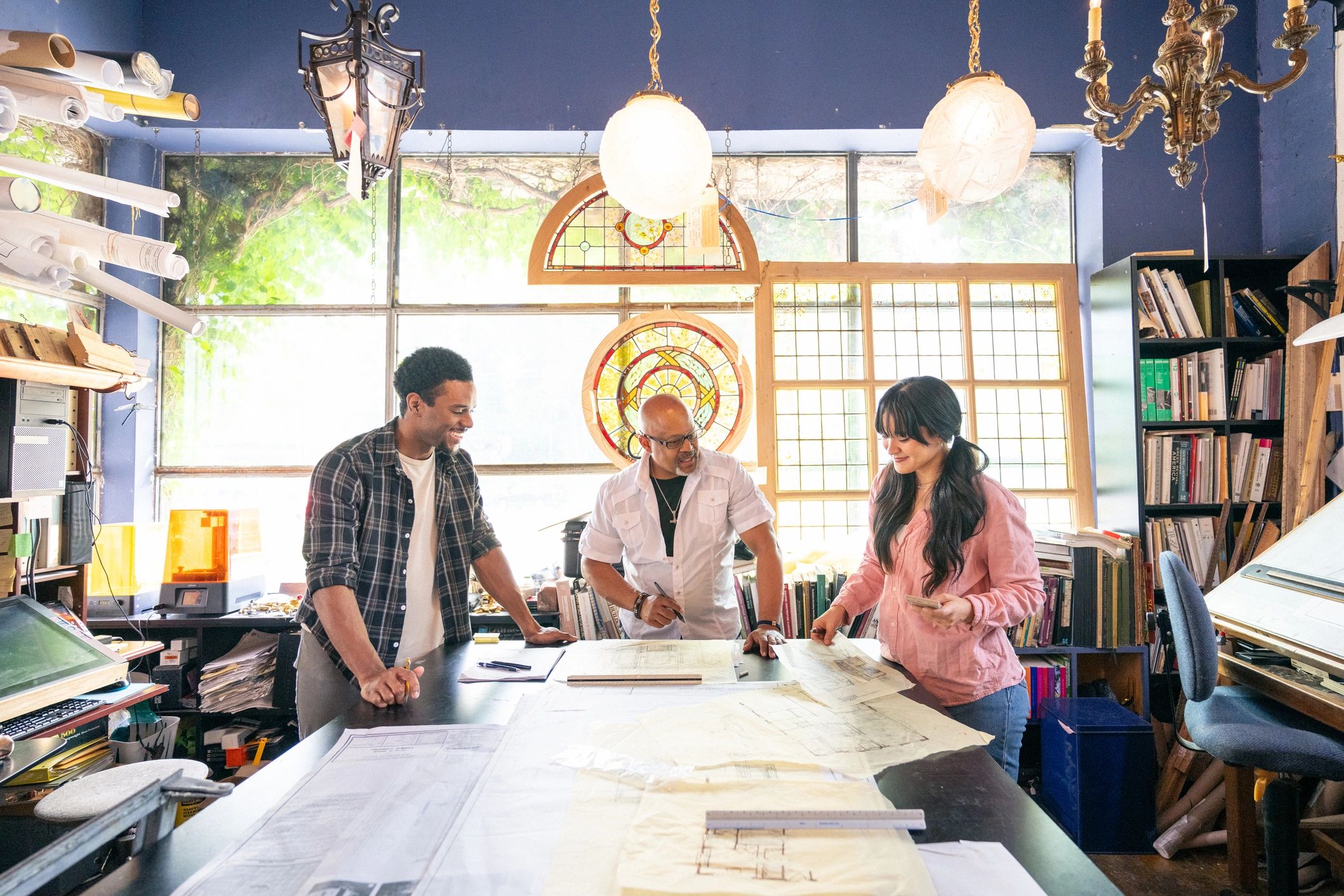 Team collaborating on a media advertising campaign